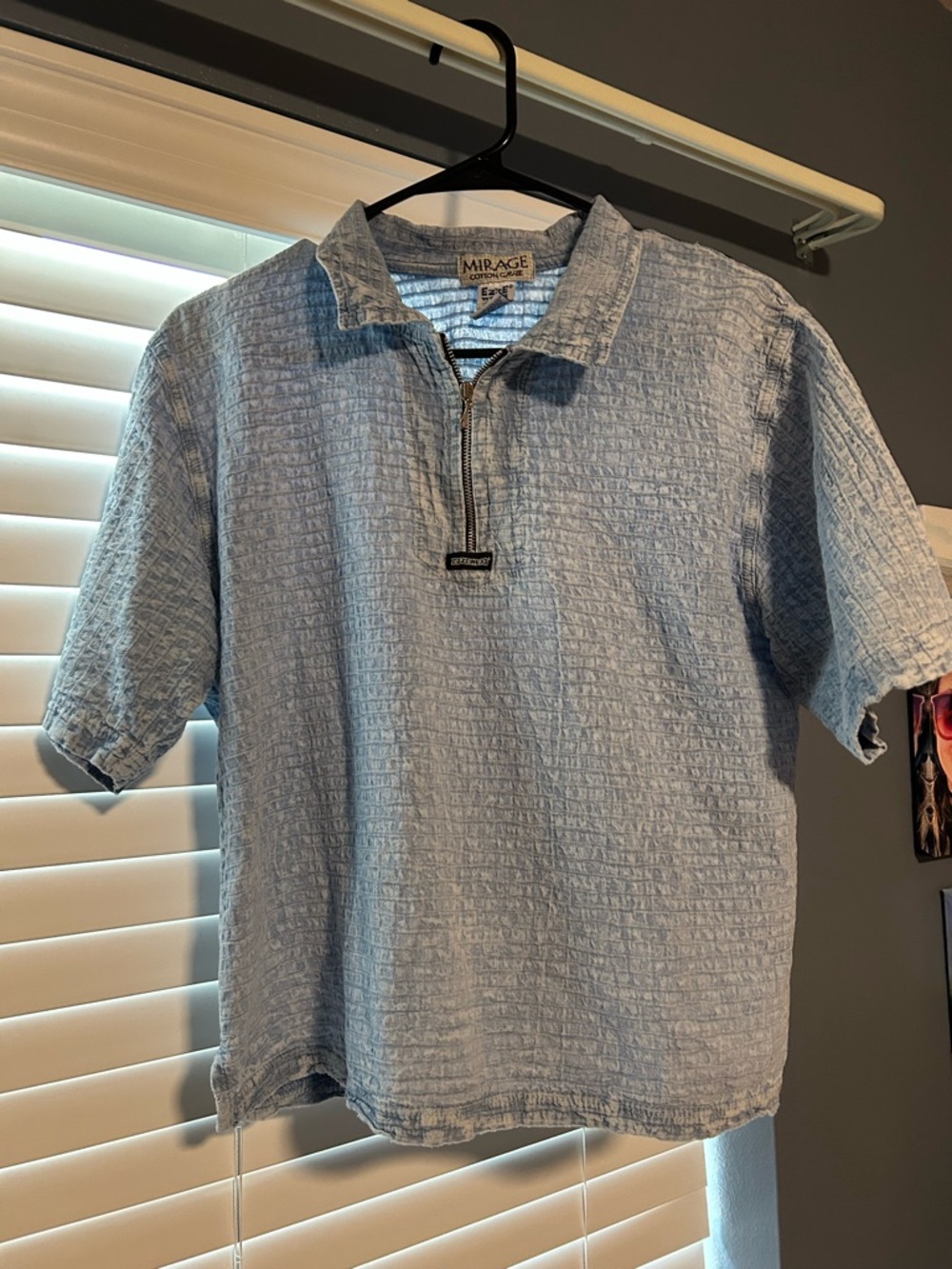 Vintage 80s Unisex Light Blue Textured Quarter-Zip Shirt size medium